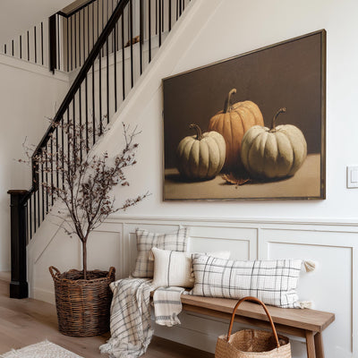 Harvest Neutral Canvas Art - "Cottage Pumpkins"