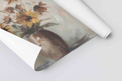 Neutral Floral Canvas Framed Art - "Golden Serenity"