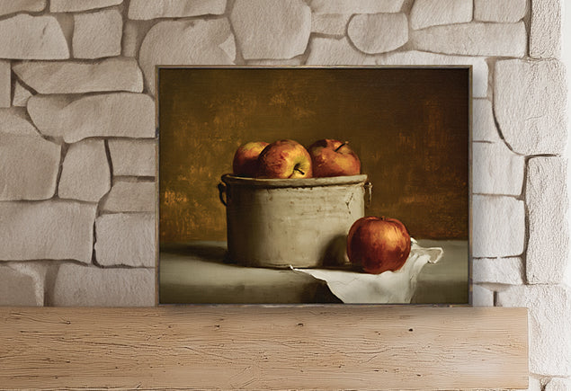 Vintage Apple Still Life Canvas Framed Art - "Harvest Keepsake"