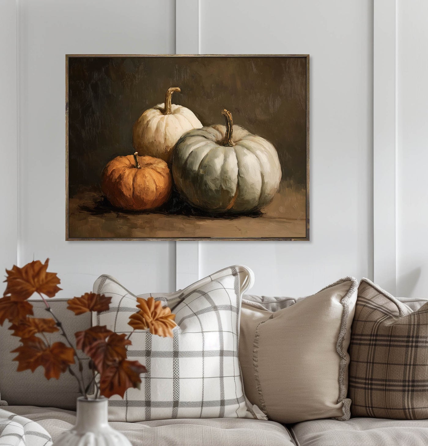 Heirloom Pumpkin Still Life Canvas Framed Art - "Harvest Stillness"