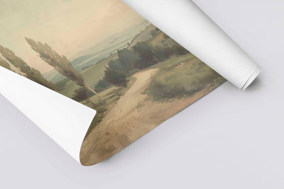 Neutral landscape art titled Haven Road printed on linen paper. 
