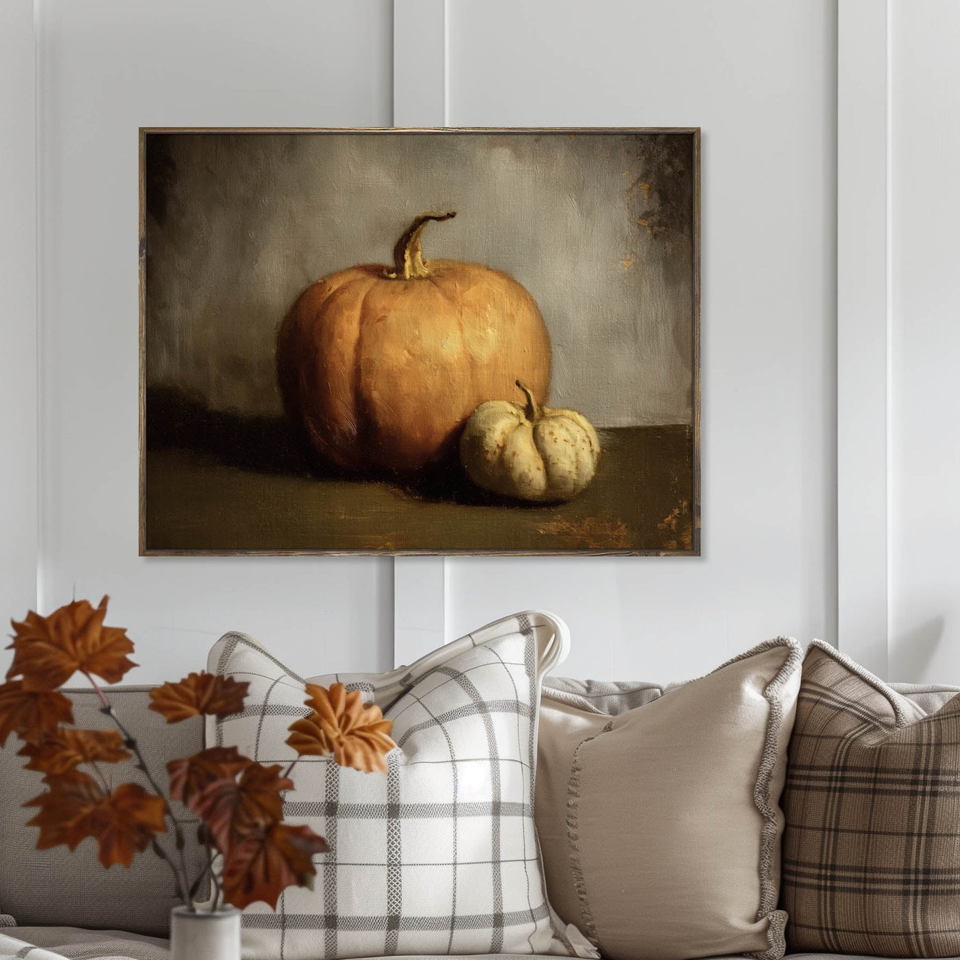 Vintage Pumpkin Canvas Framed Art - "Heirloom Harvest"