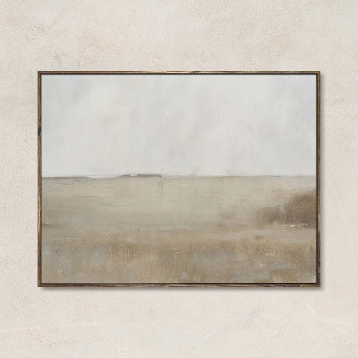 "Neutral abstract landscape canvas art titled Horizon Drift featuring soft beige and cream tones in a minimalist, serene composition."