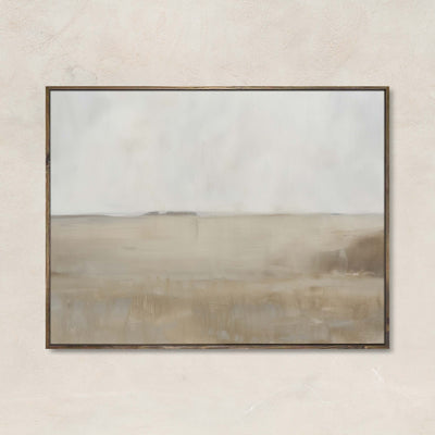 "Neutral abstract landscape canvas art titled Horizon Drift featuring soft beige and cream tones in a minimalist, serene composition."