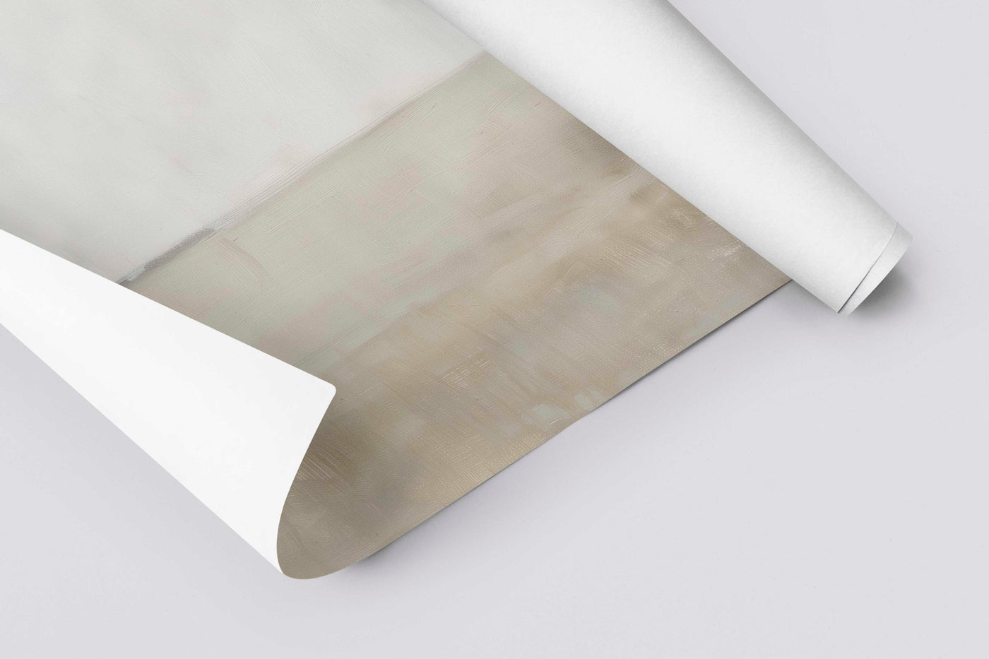 "Neutral abstract landscape art titled Horizon Drift featuring soft beige and cream tones in a minimalist, serene composition." printed on paper