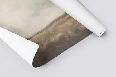Roll of wallpaper with a neutral color palette on a light gray background