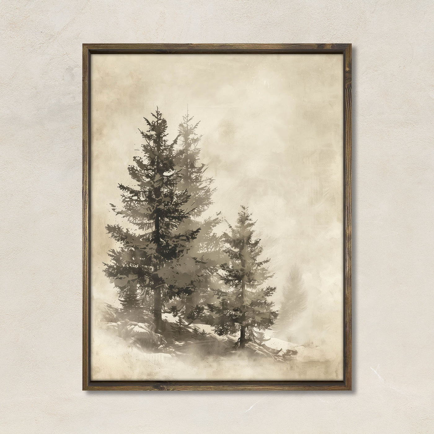 Sepia Pine Tree Drawing