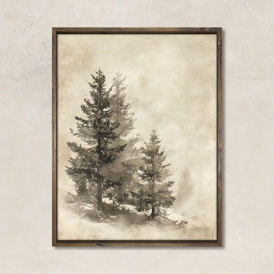 Sepia Pine Tree Drawing