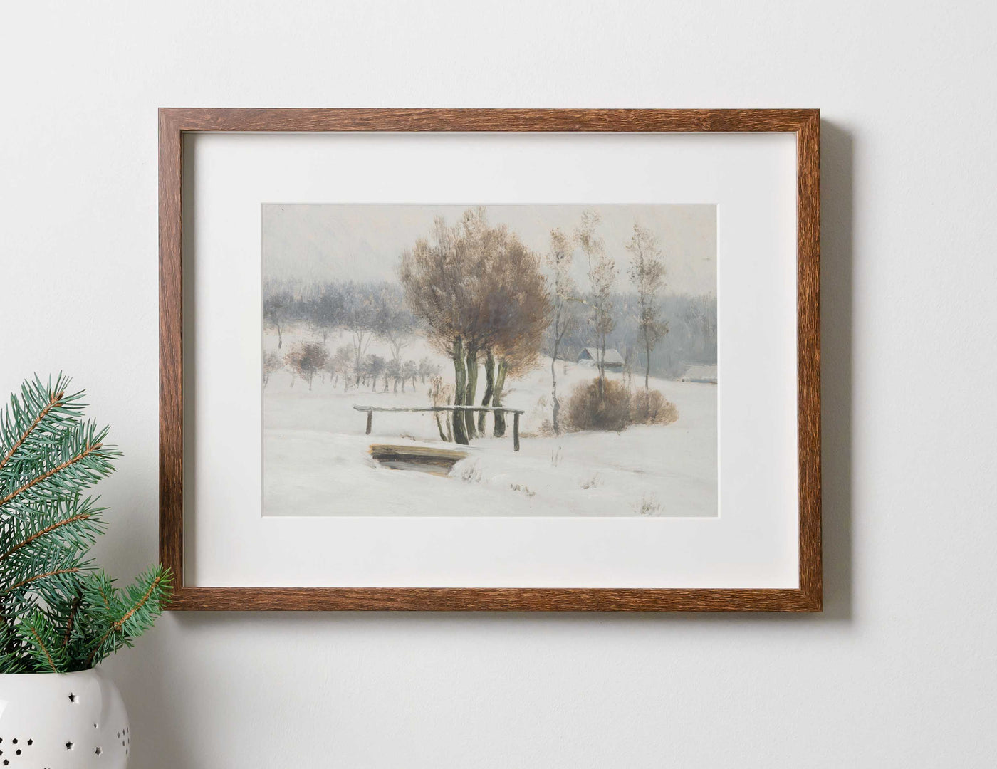 Snowy Cabin Landscape Print