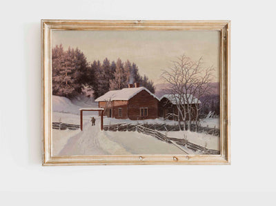 Snowy Red Barn Print