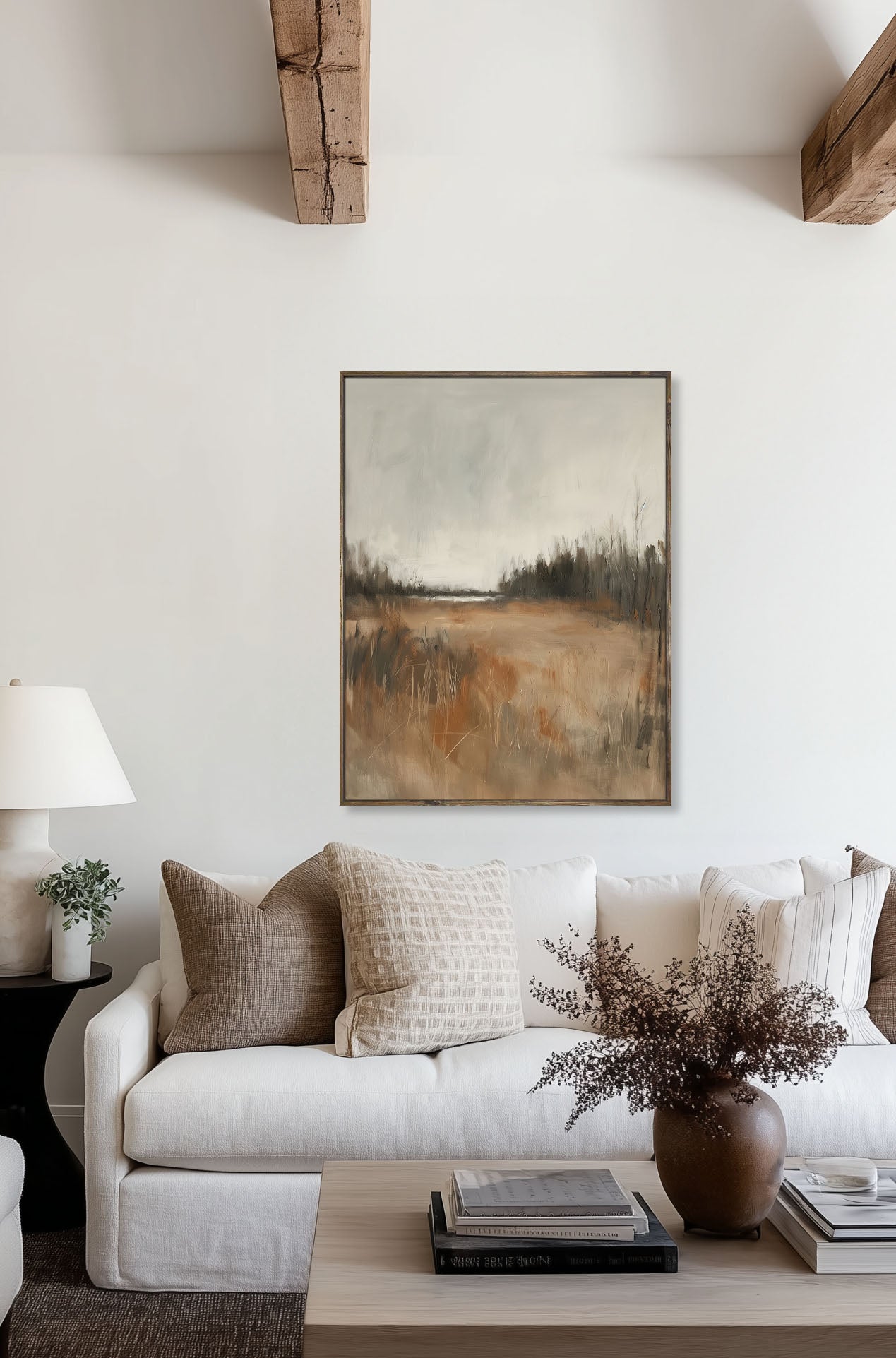 Neutral Fall Landscape Canvas Art -"Soft Harvest Light"