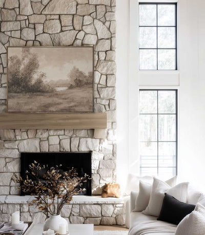Sepia-Toned Landscape Canvas Framed Art - "The Waters Bend"