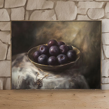 Vintage Fruit Still Life Canvas Framed Art - "Velvet Plums"