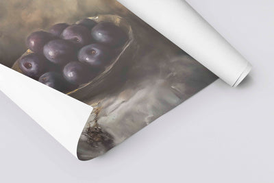 Vintage Fruit Still Life Canvas Framed Art - "Velvet Plums"