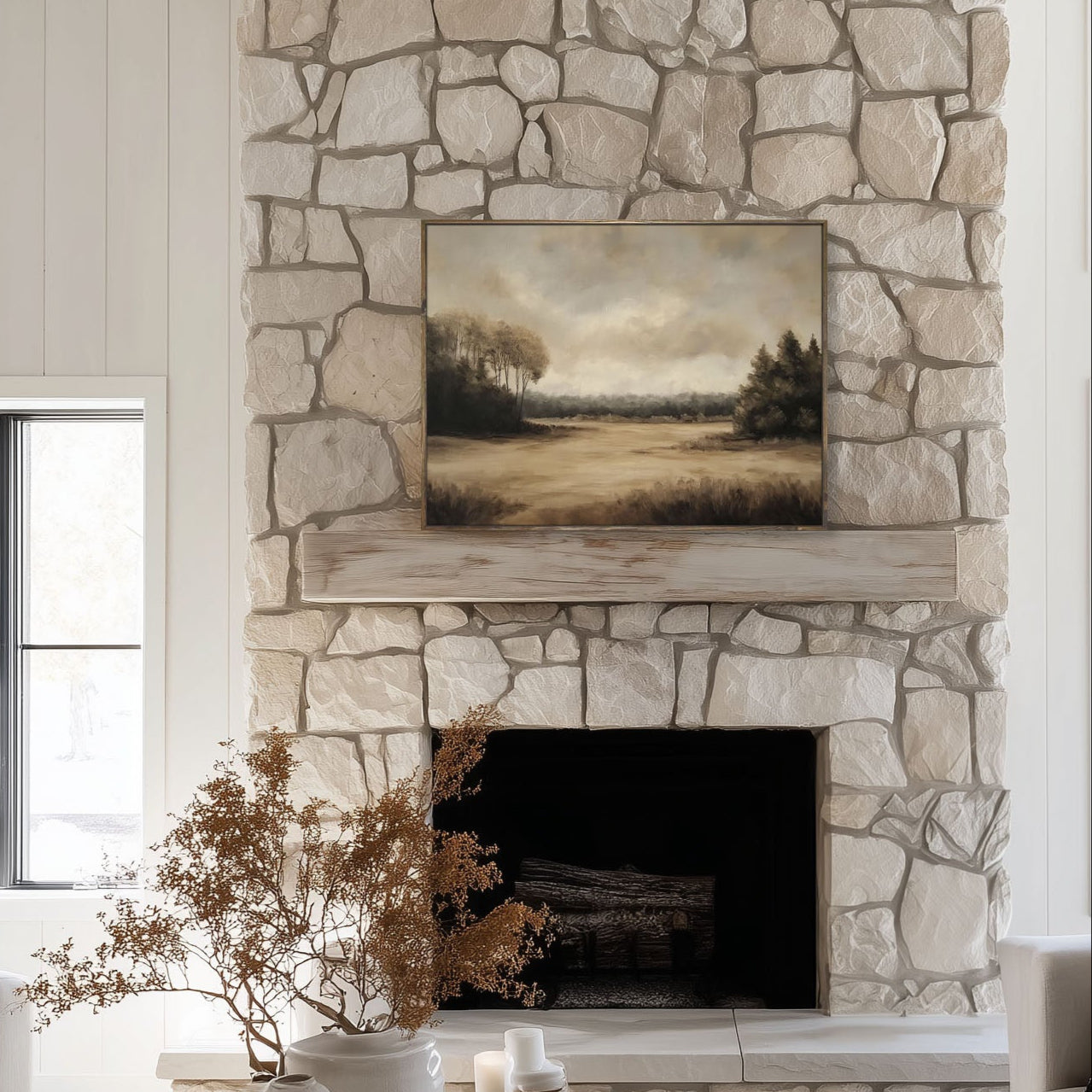 Fall Neutral Landscape Canvas Art - "Whispers of the Meadow"