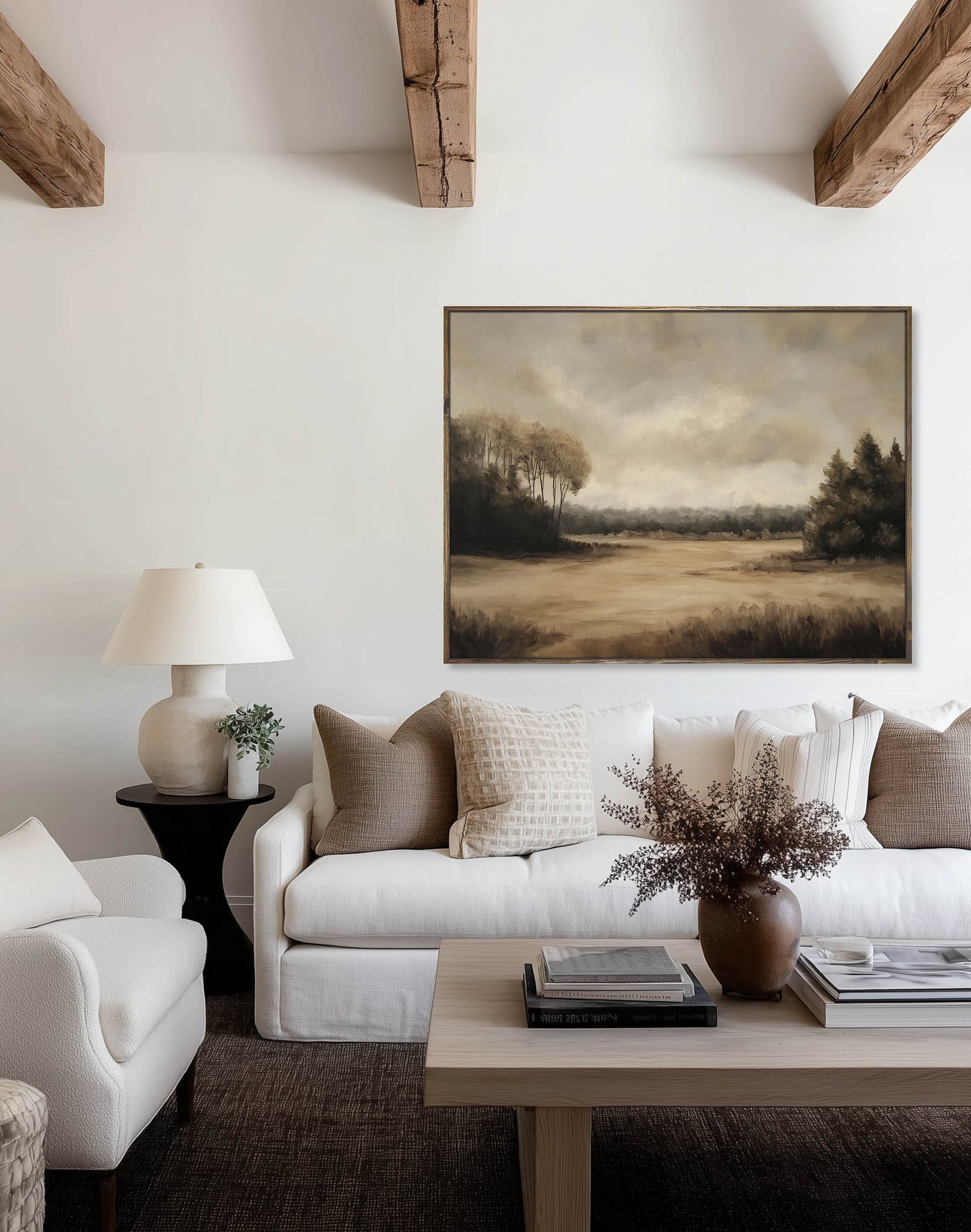 Fall Neutral Landscape Canvas Art - "Whispers of the Meadow"