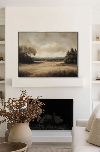 Fall Neutral Landscape Canvas Art - "Whispers of the Meadow"