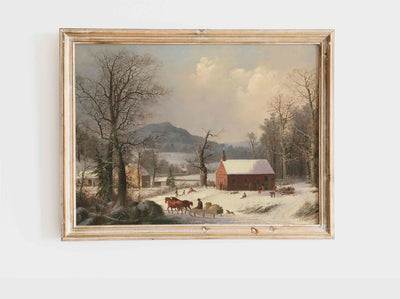 Winter School House Landscape Print