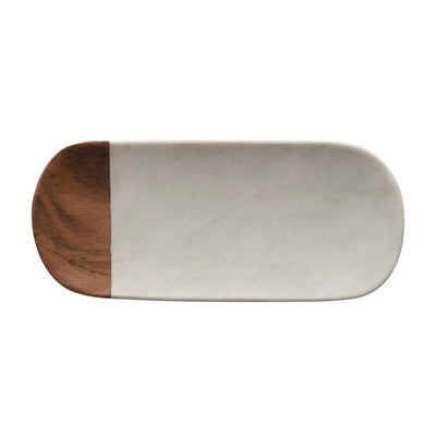 Marble &  Wood Tray, White & Natural