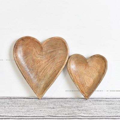 Wood Heart  Tray Set of 2