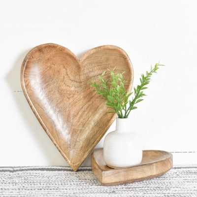 Wood Heart  Tray Set of 2