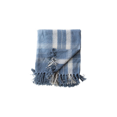 Navy Plaid Throw w/Fringe
