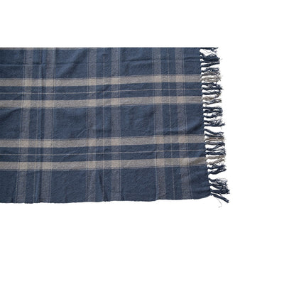 Navy Plaid Throw w/Fringe