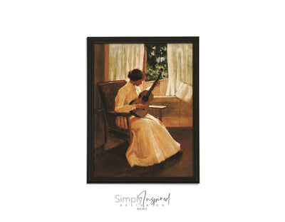 Lady playing Guitar Print
