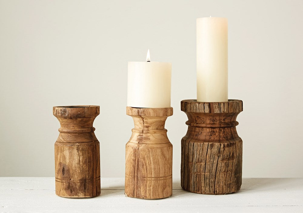 Carved Wood Candle Holder