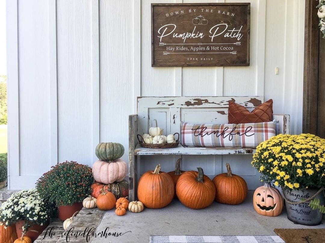 Traditional pumpkin sign Hand drawn pumpkin patch wood sign fall harvest autumn simply southern cottage